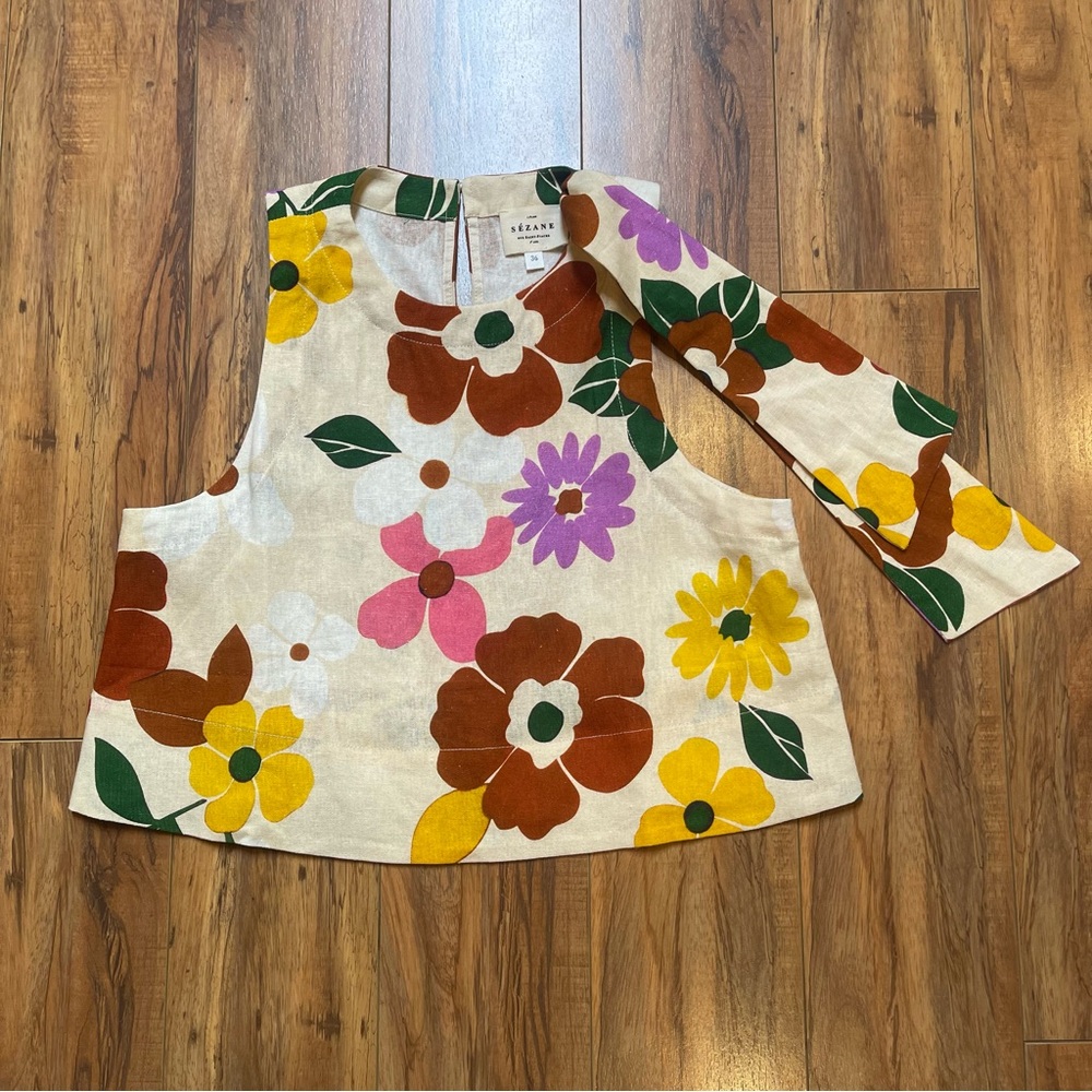 Sezane Floral Cream Top with Multicolor Blooms - Picture 10 of 14